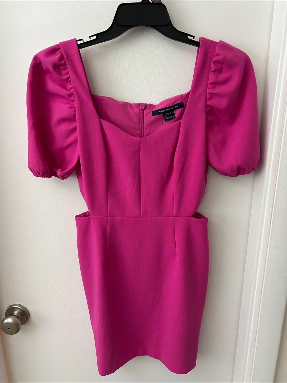 French Connection Hot Pink Puff-Sleeve Cutout Mini Dress